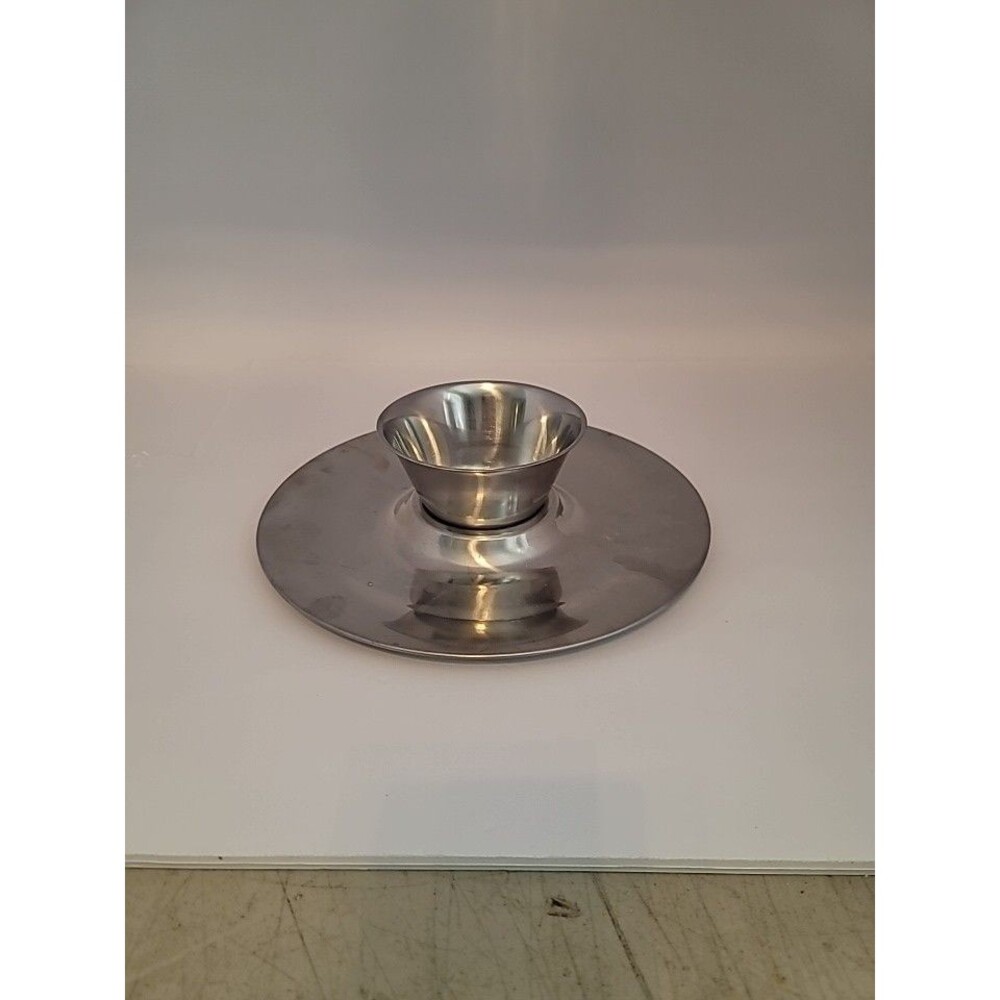 Selandia Denmark Chip Dip Tray Bowl Stainless Steel Danish Appetizer Platter 13"